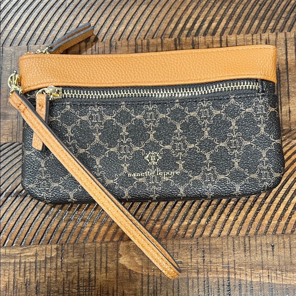 Nanette Lepore Tan and Black Patterned Wristlet